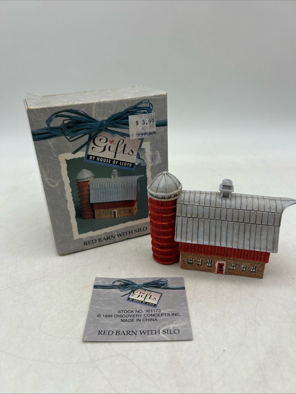 Vtg 1994 Red Barn With Silo House By Lloyd 2.5x3” Shelf Sitter Farming w/Box